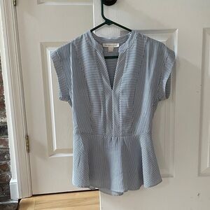 “Monteau Los Angeles” brand (boutique) Navy and White Striped Peplum Blouse